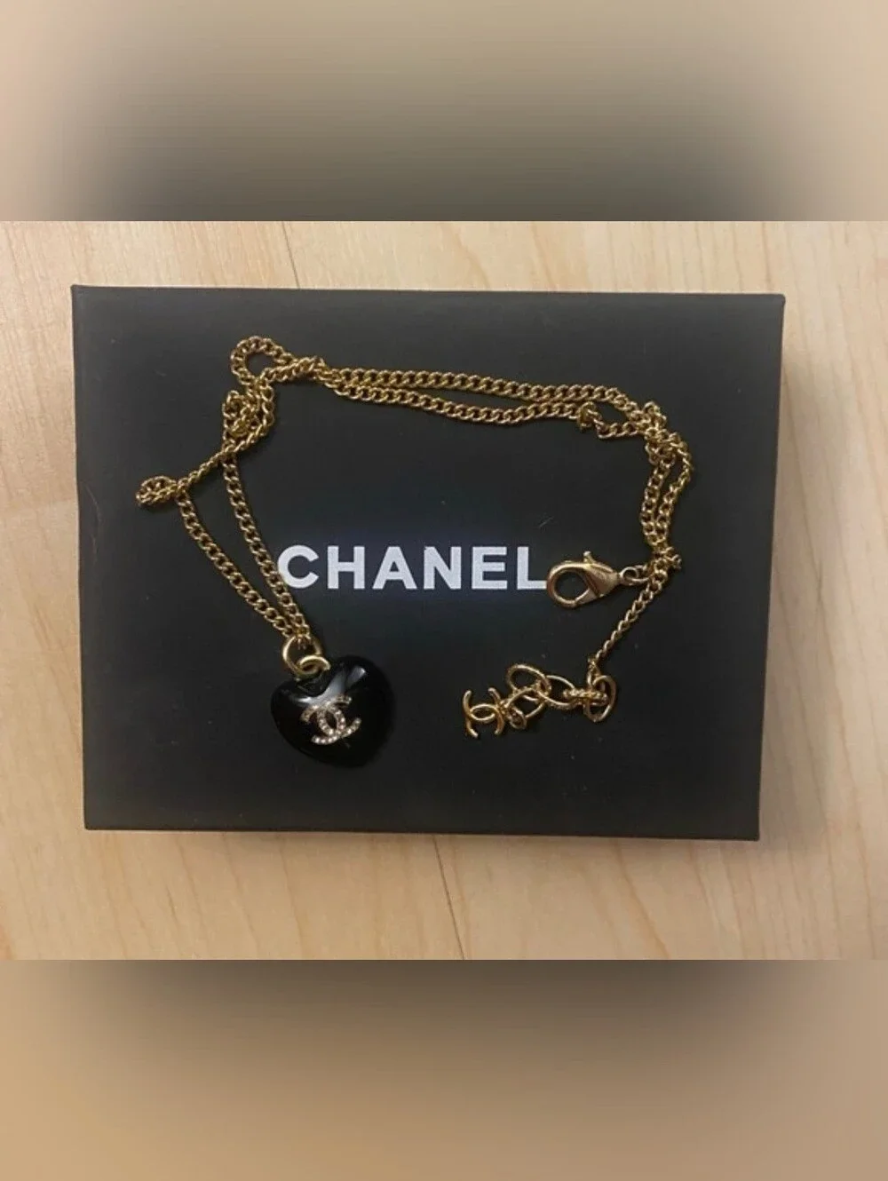 CHANEL Black Heart Pendant Necklace